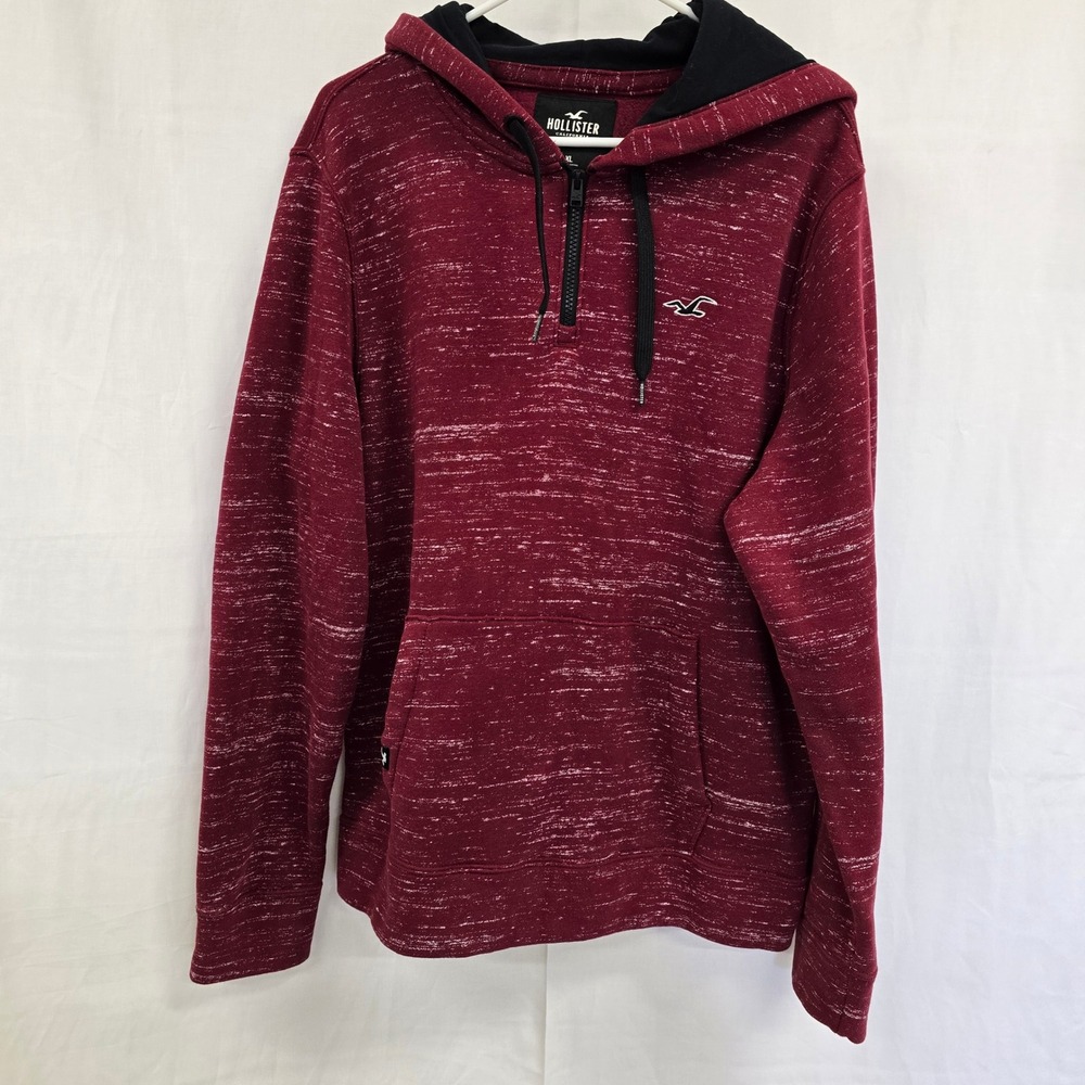 Hollister Mens XL Burgundy Space Dye Quarter Zip Hoodie Pullover